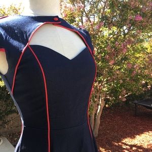 Sourpuss Gil Dress Navy Blue with Red Trim